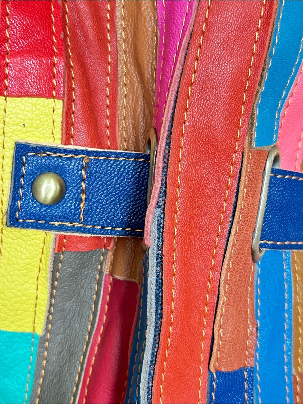Gorgeous large Ameri Multicolor Striped Leather Tote with Floral Appliqués - Picture 11 of 12
